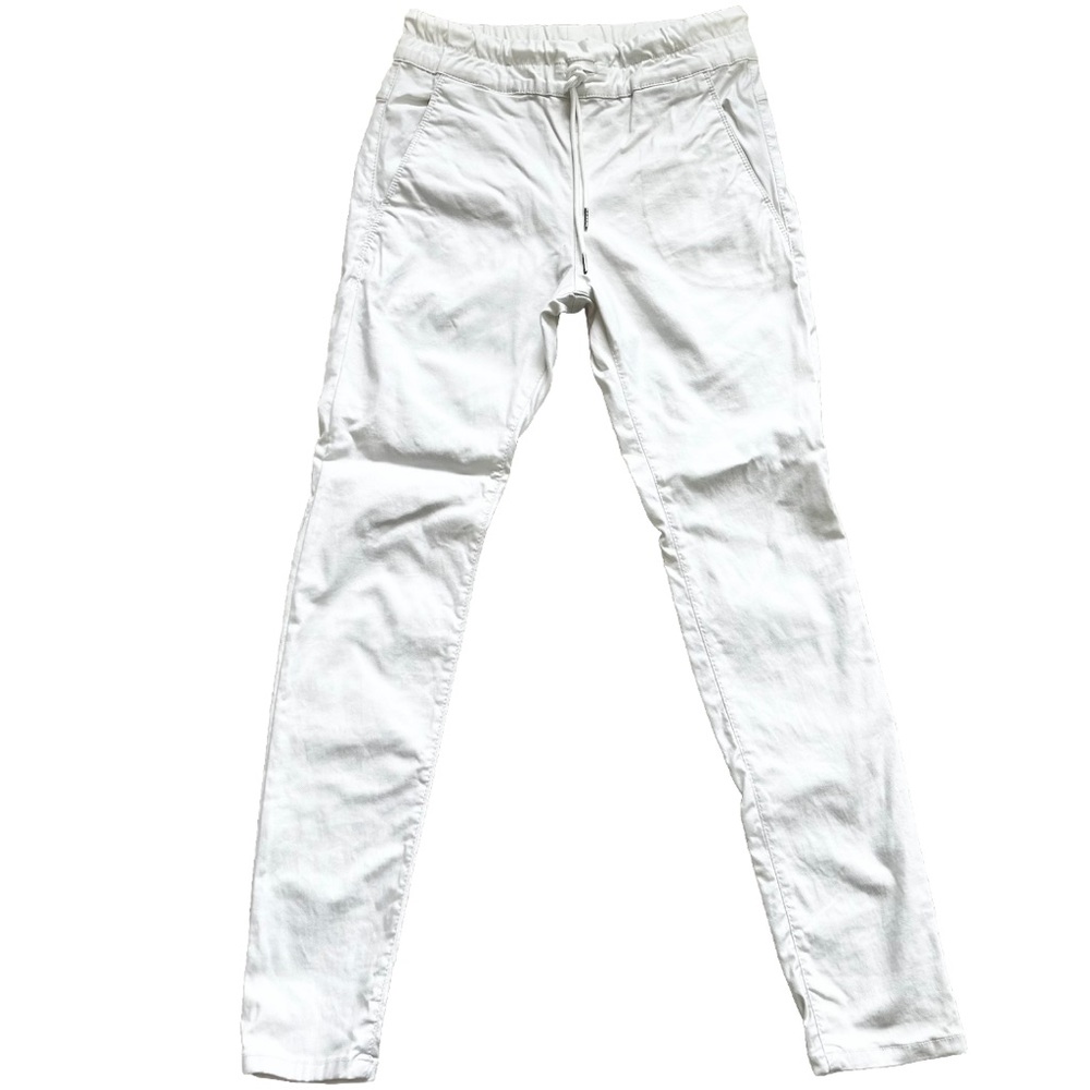 FLOG BEVY FLOG WHITE DRAWSTRING PANTS SIZE 27 MINIMALIST MODERN CHIC TRENDY
